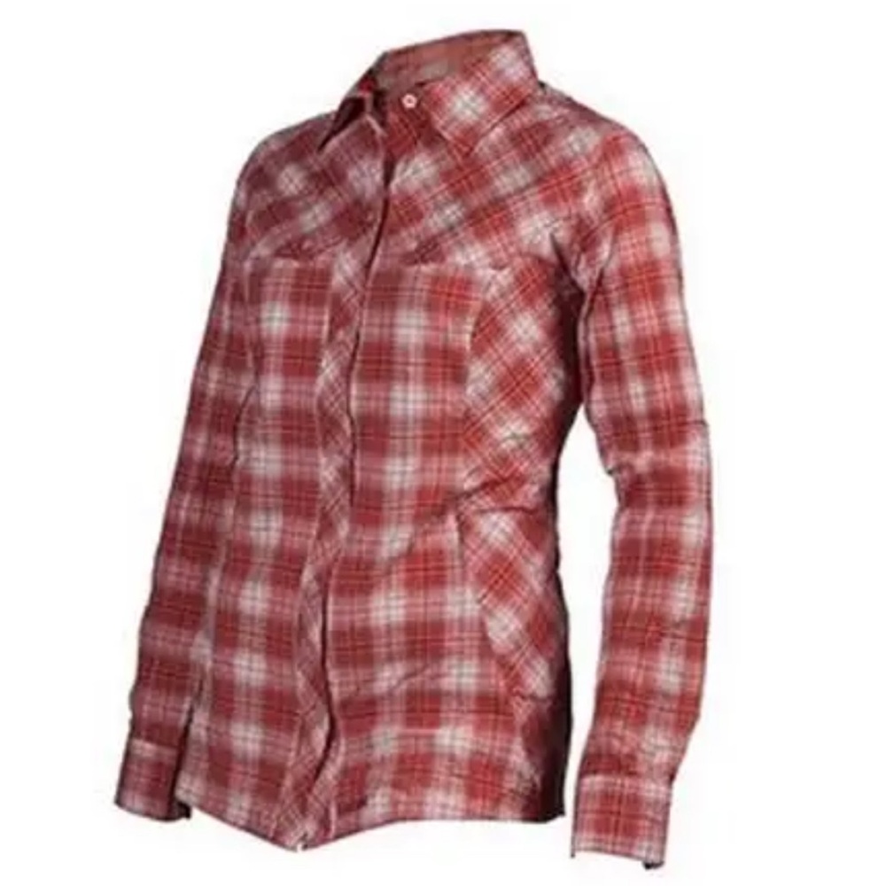 Blackhawk! Women’s Strenia Top Long Sleeve Button Shirt New! Plaid Orange/White